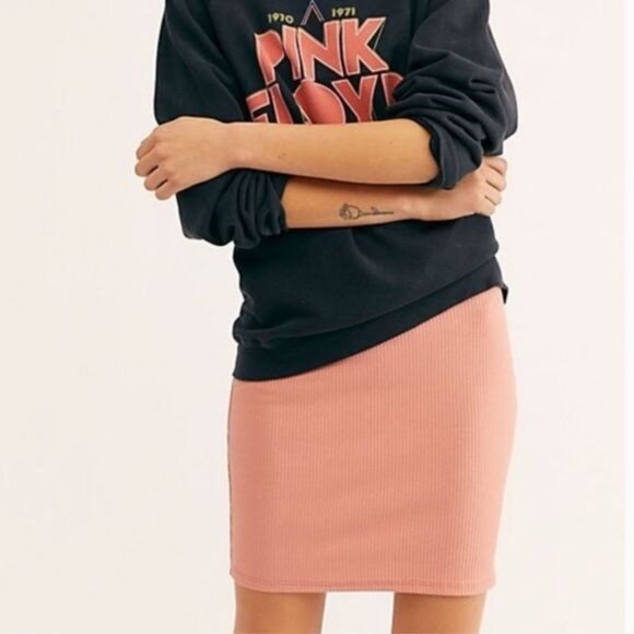 NWT Free People Beach Blush Ribbed Mini Skirt • Casual Coastal Boho Soft Girl - Picture 2 of 6